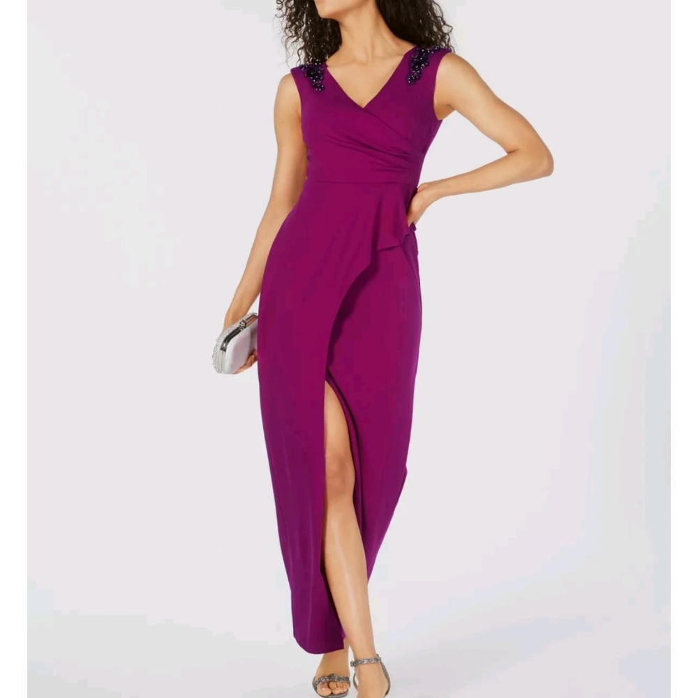 ADRIANNA PAPELL Womens  Sleeveless V Neck Maxi Formal lined  Sheath Dress 10